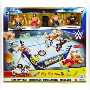 WWE Knuckle Crunchers Mini Mayhem Ring Bundle Rhodes, Rollins, Cena, Reigns NEW